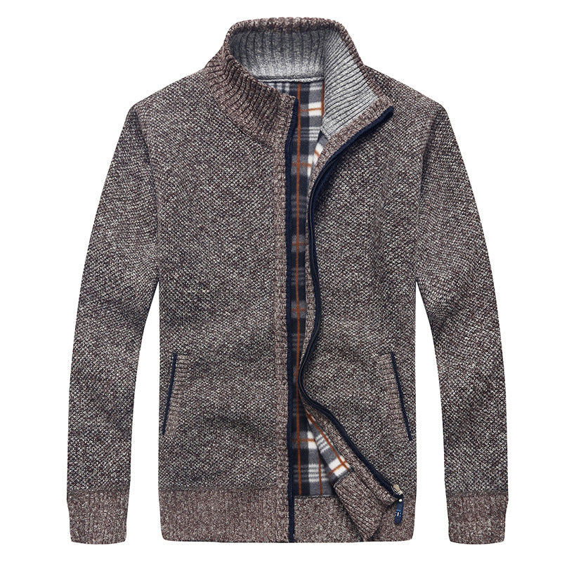 Herren Gefütterte Strick-Zipjacke mit Stehkragen und karierter Fleece-Innenseite Shop Nory