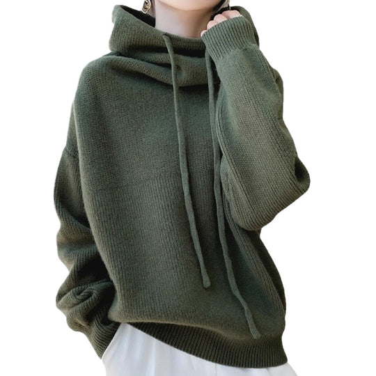 Damen Kuscheliger Rollkragen‑Hoodie aus Feinstrick mit Kordelzug und gerippten Bündchen Shop Nory