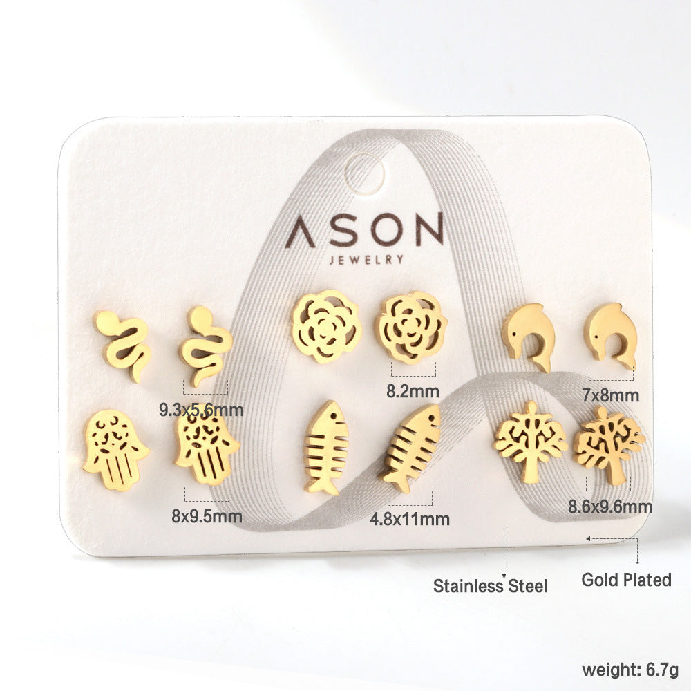 Damen Ohrstecker Set aus goldplattiertem Edelstahl mit verschiedenen Designs Shop Nory