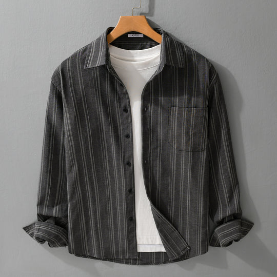 Herren Relaxed-Stripe Hemdjacke aus feinem Baumwoll-Twill mit aufgesetzter Brusttasche Shop Nory