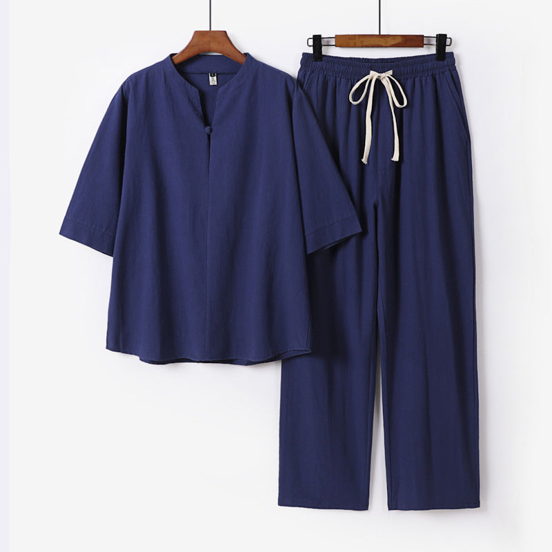 Unisex Lockeres Lounge-Set mit Stehkragen-Halbarmshirt und Elastischer Bundhose Shop Nory