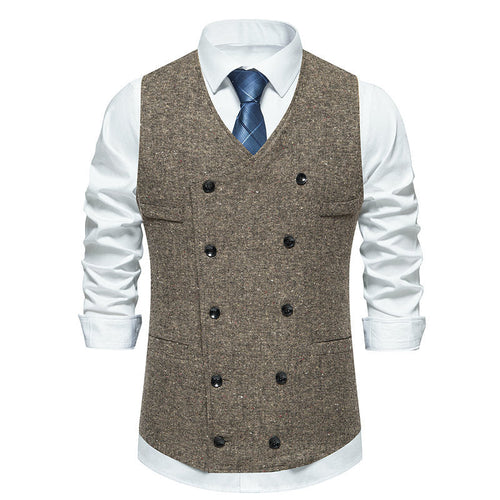 Herren elegante Anzugweste mit doppelt knöpfbarem Design und praktischen Taschen Shopnory