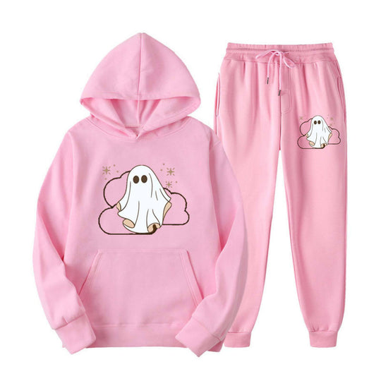 Unisex kuscheliger Kapuzenpullover und Jogginghose Set mit Halloween-Geistprint Shop Nory