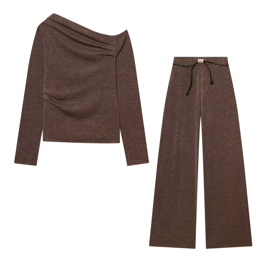 Damen Schulterfreier Feinstrick-Longsleeve mit drapiertem Wasserfallkragen Shop Nory