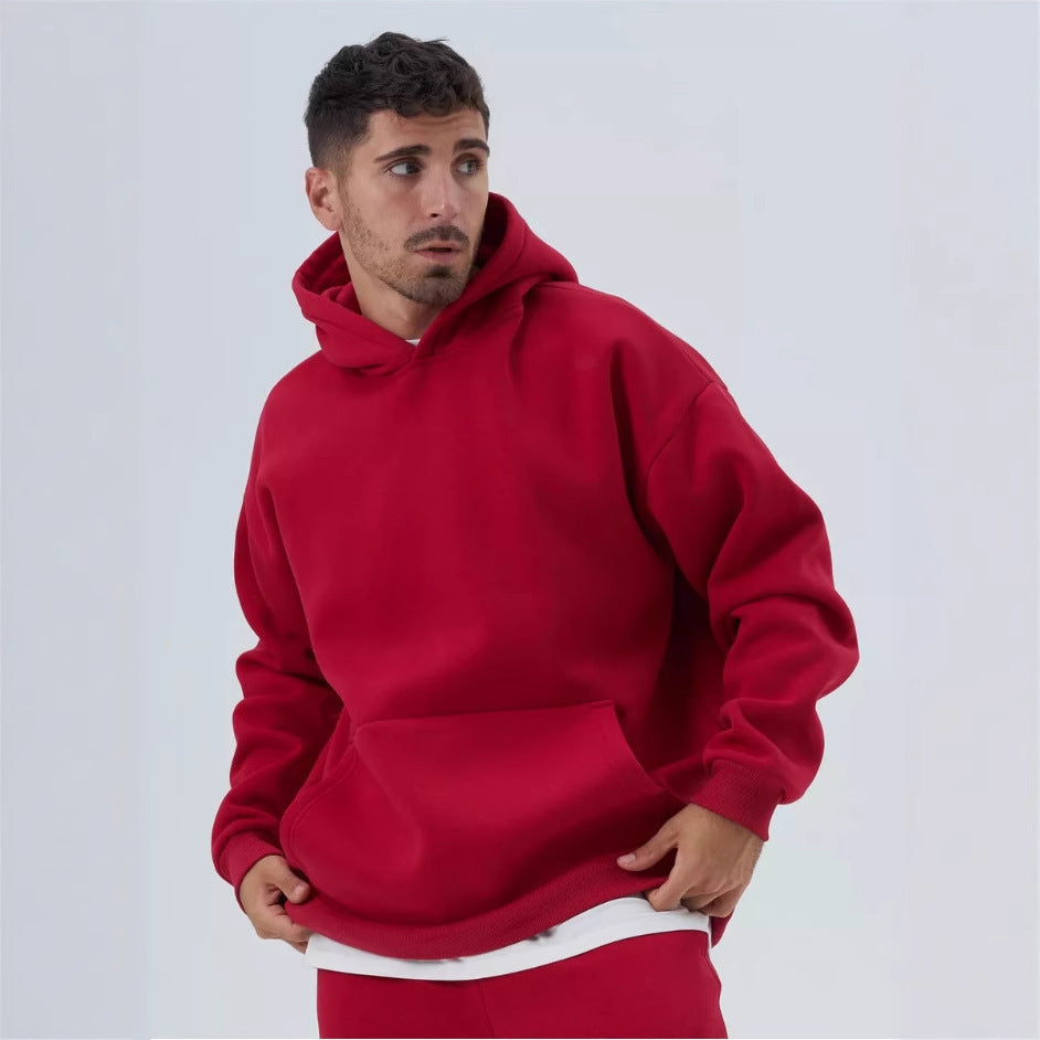 Herren nan schwerer Fleece-Boxy-Hoodie mit tiefem Schulterfall verstärkter Kapuze und Kängurutasche Shop Nory