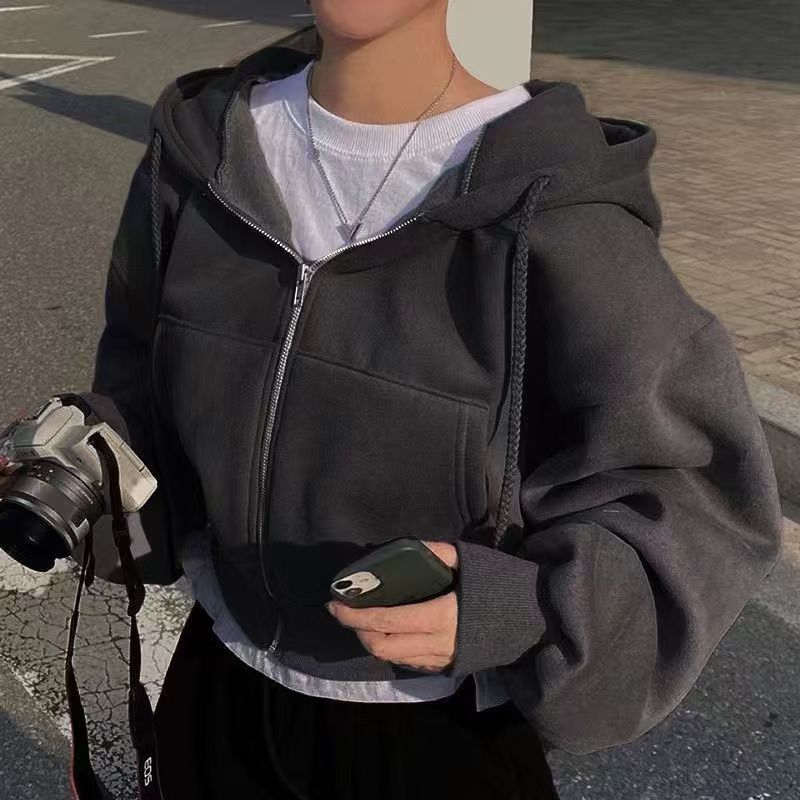 Damen Cropped Hoodie mit Reißverschluss und lässigem Stil