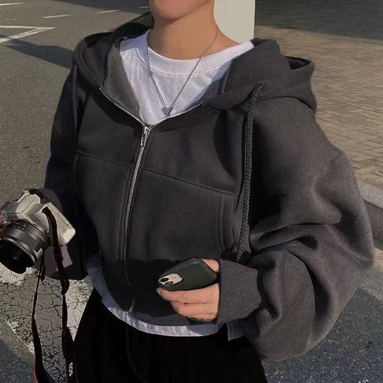 Damen Cropped Hoodie mit Reißverschluss und lässigem Stil