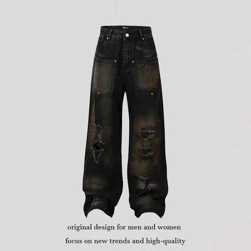 Damen Weite High‑Waist Destroyed Denim‑Palazzo‑Jeans mit aufgesetzten Taschen Shop Nory