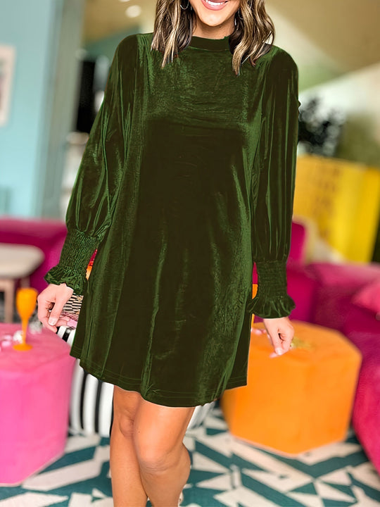 Damen Samt-Minikleid mit Stehkragen und gerafften Smokärmeln Shop Nory