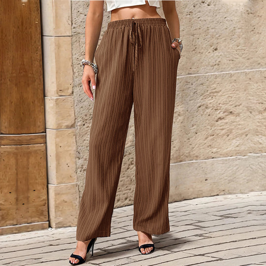 Damen Plissierte Leichte Weite-Hose mit Gummibund und Seitentaschen Shop Nory