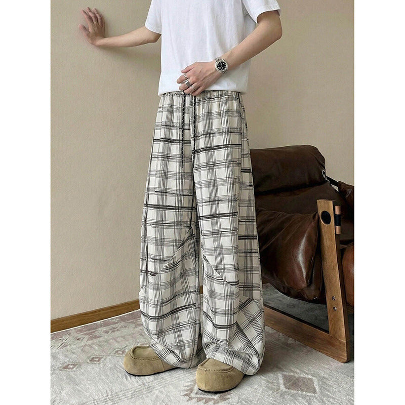 Herren weite karierte Lounge-Hose mit elastischem Bund und Tunnelzug Shop Nory