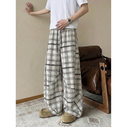 Herren weite karierte Lounge-Hose mit elastischem Bund und Tunnelzug Shop Nory