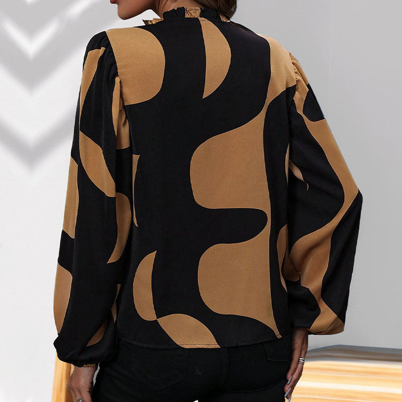 Damen Bluse mit Modischem V-Ausschnitt und Einzigartigem Muster