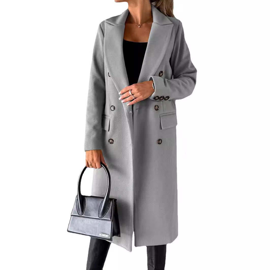 Damen Zweireihiger Wollmix-Mantel mit Reverskragen und Pattentaschen Shop Nory