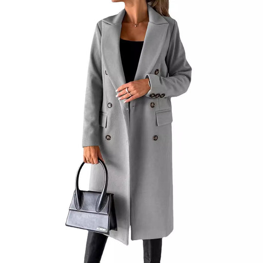 Damen Zweireihiger Wollmix-Mantel mit Reverskragen und Pattentaschen Shop Nory
