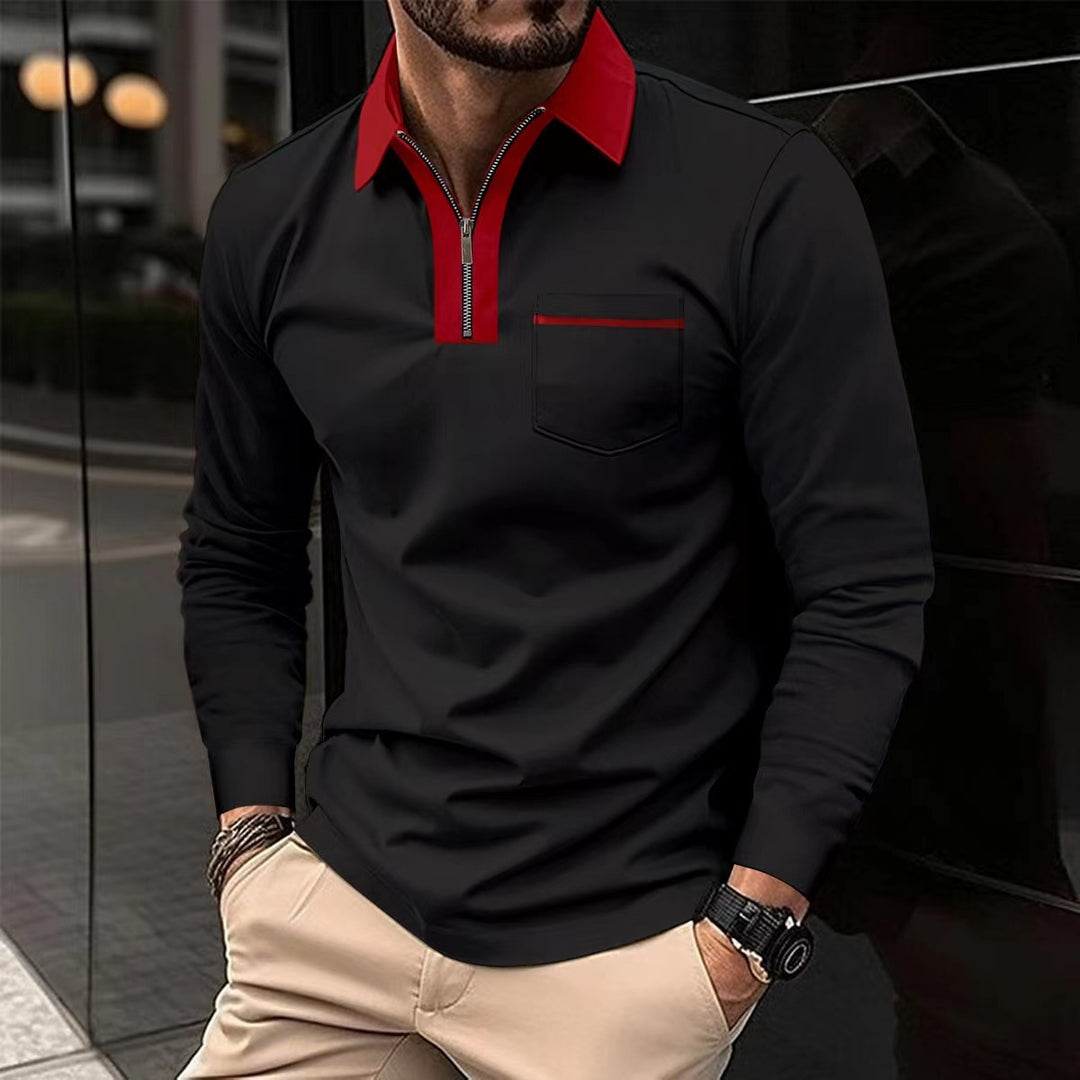 Herren Langarm-Poloshirt mit Halbzip, Kontrastkragen & Brusttasche Shop Nory