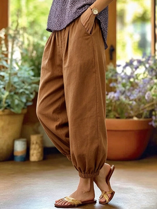 Damen Leichte Leinenhose mit weitem Bein und Kordelzug Shop Nory
