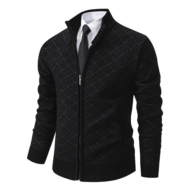 Herren Strick-Zipjacke mit geometrischem Strukturmuster und Stehkragen Shop Nory