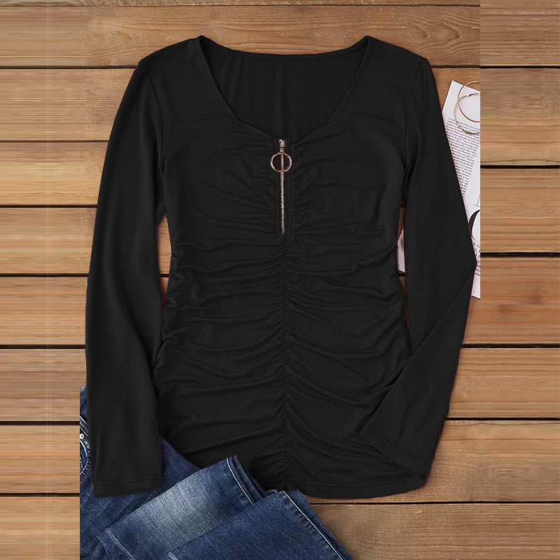 Damen Langarmshirt mit Raffung und Zier-Reißverschluss Shop Nory