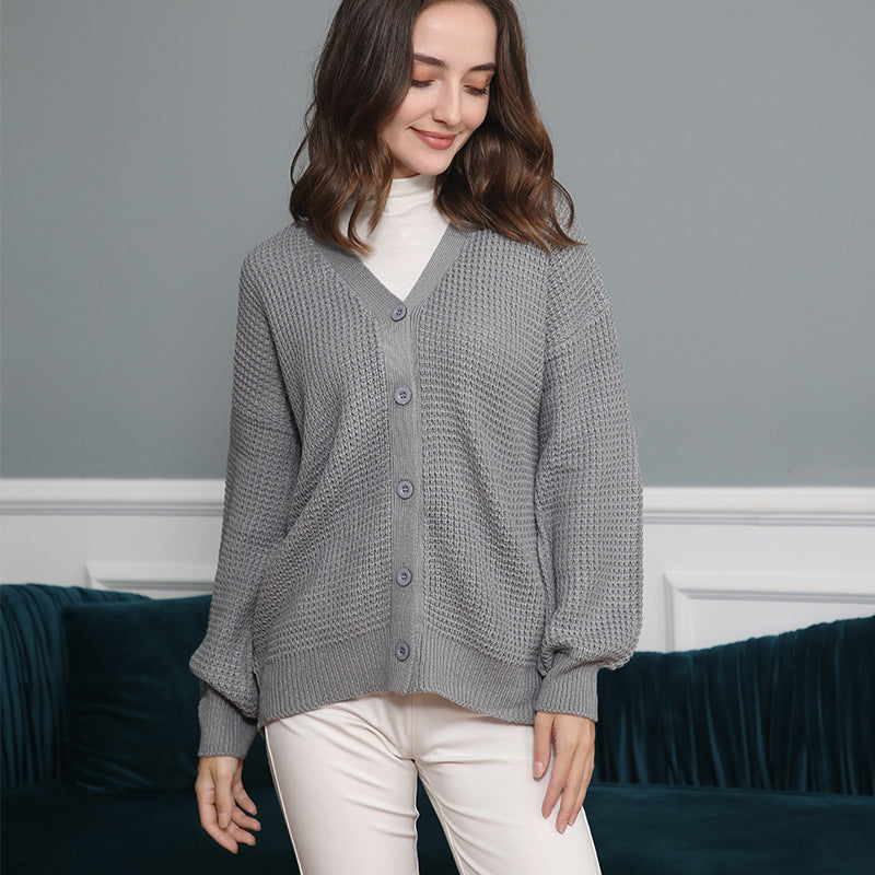 Damen Waffelstruktur-Cardigan mit tiefem V-Ausschnitt und kastigem Oversize-Schnitt Shop Nory