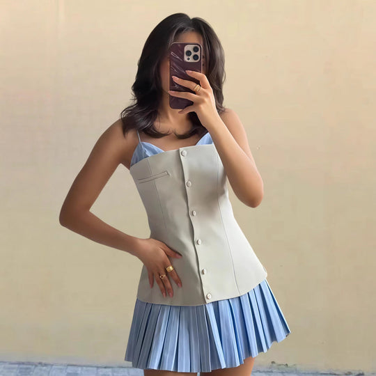 Damen Plissiertes Mini-Kleid mit ausgestelltem Rock