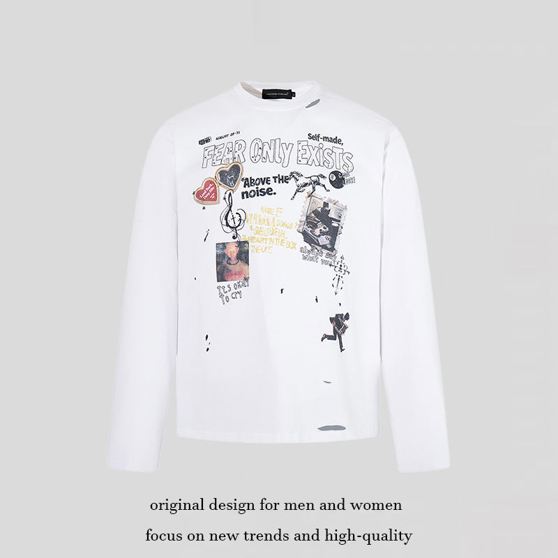 Herren Langarmshirt mit Print-Collage, Distressed‑Details und Relaxed‑Fit Shop Nory
