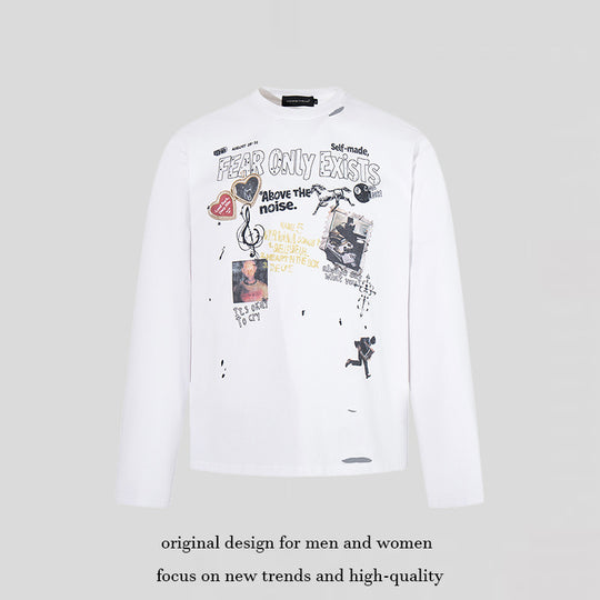 Herren Langarmshirt mit Print-Collage, Distressed‑Details und Relaxed‑Fit Shop Nory