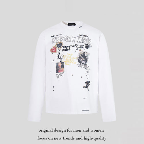Herren Langarmshirt mit Print-Collage, Distressed‑Details und Relaxed‑Fit Shop Nory
