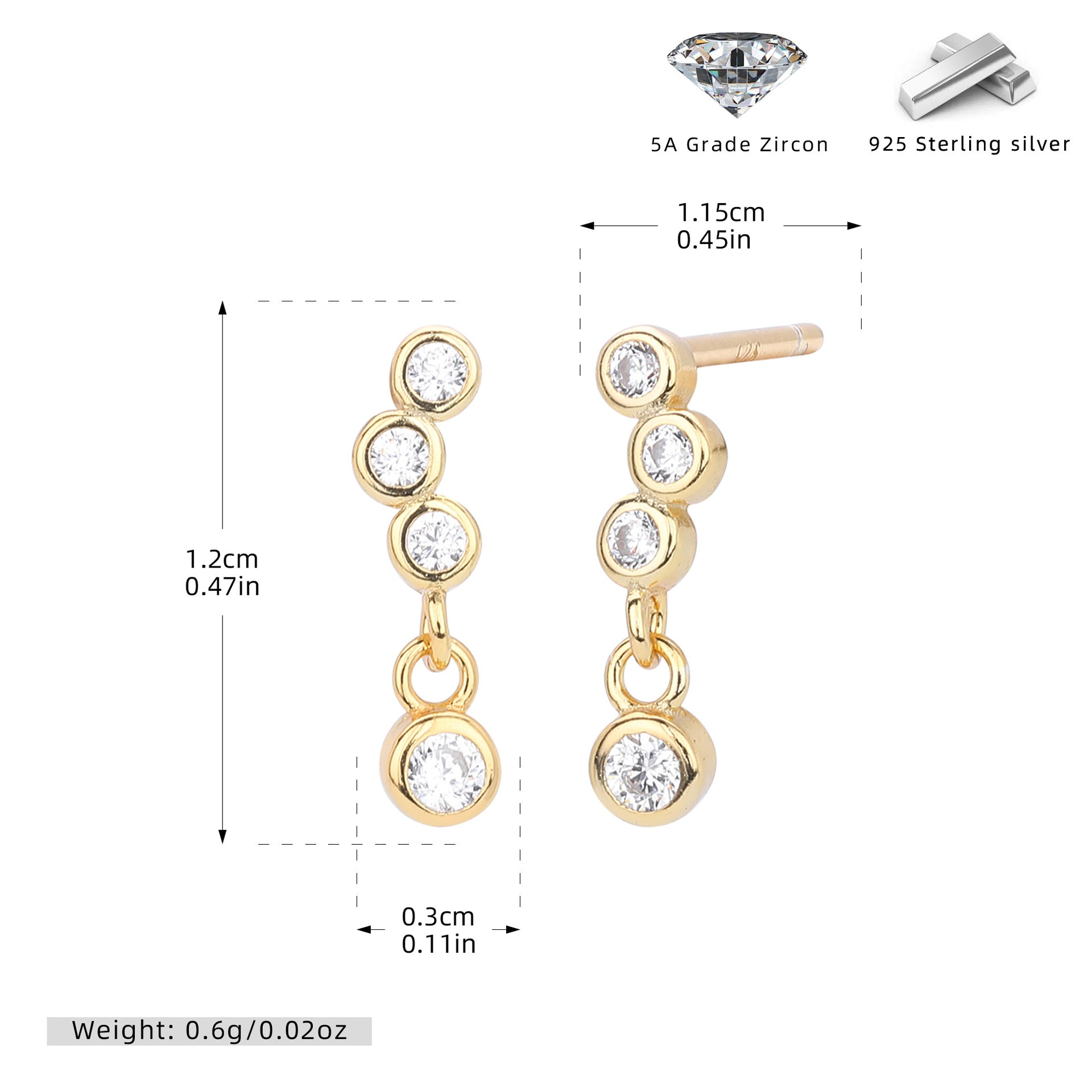 Damen Ohrhänger mit funkelnden Zirkonia in hochwertigem 925 Sterling Silber Shop Nory