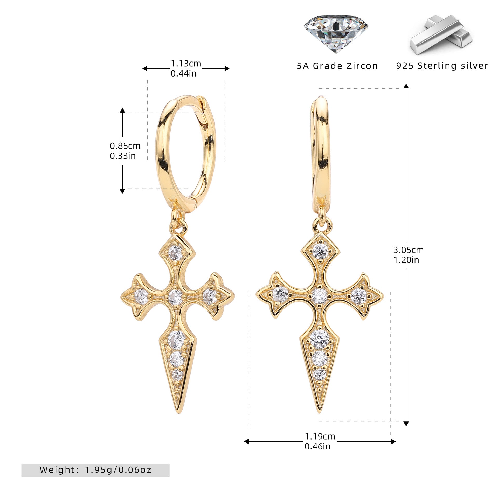Damen Ohrhänger im Kreuzdesign aus hochwertigem 925 Sterling Silber mit funkelnden 5A Zirkonen Shop Nory