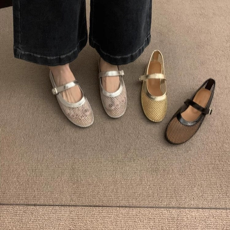 Damen Atmungsaktive Netz-Ballerinas im Mary-Jane-Stil mit verstellbarem Riemen Shop Nory
