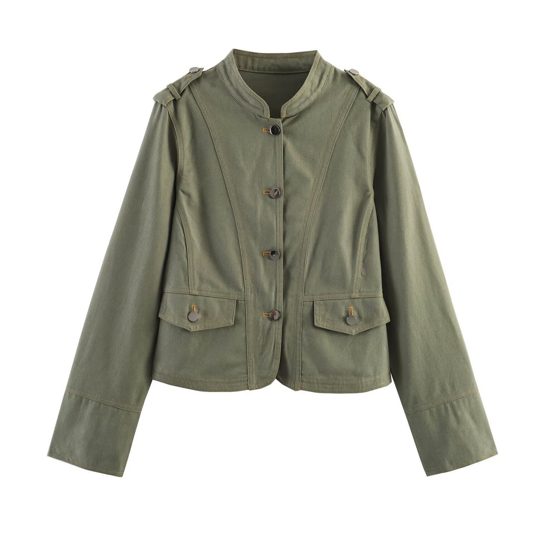 Damen Kurzjacke im Utility‑Stil mit Stehkragen und Schulterriegeln Shop Nory
