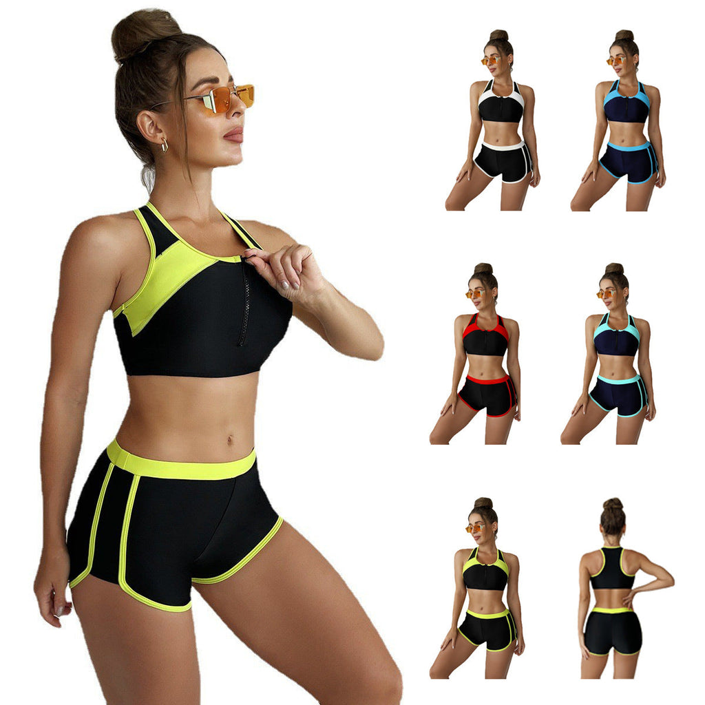 Damen Sportlicher Zweiteiler mit Reißverschluss und atmungsaktivem Mesh-Design