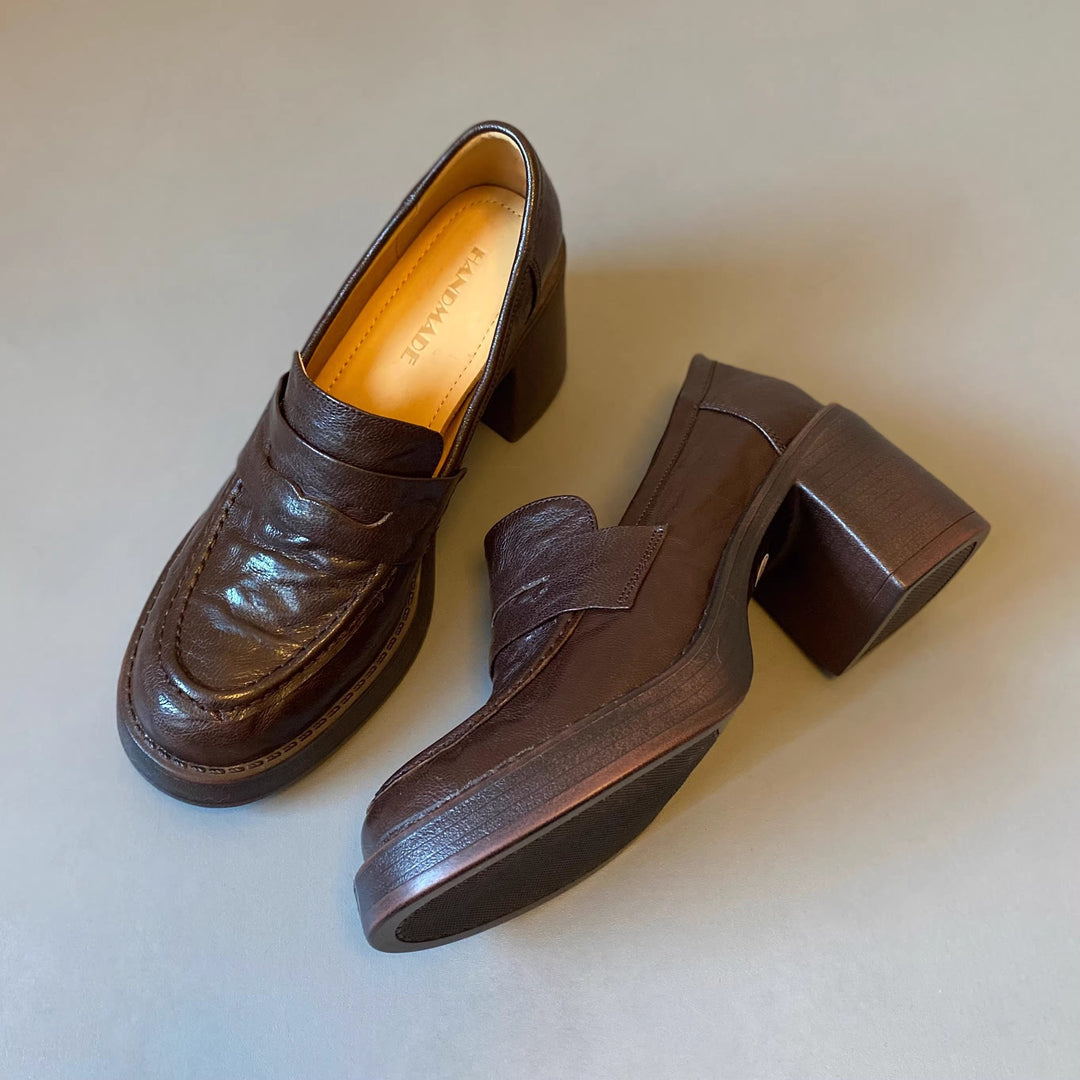 Damen Hochabsatz-Pennyloafer mit massivem Blockabsatz und profilierter Sohle Shop Nory