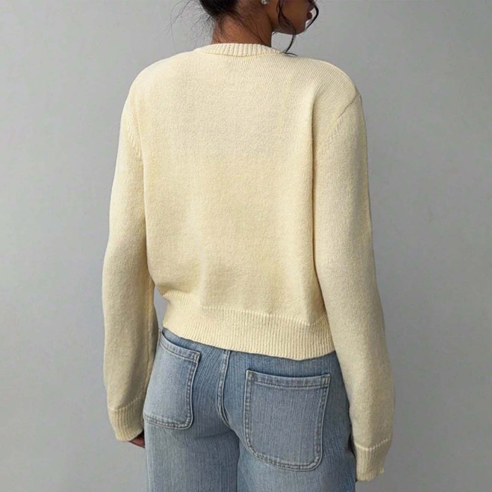 Damen leichte Strickjacke mit Knopfdetails und Rundhalsausschnitt