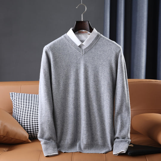 Herren Slim-Fit Rundhalspullover aus feinem Kaschmir-Mix mit dezenter Rippenkante Shop Nory