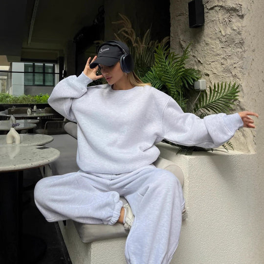 Damen Sportlicher Oversized Kapuzenpullover und Freizeithose Set Shop Nory
