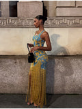 Damen Maxikleid mit Fransen und floralem Design