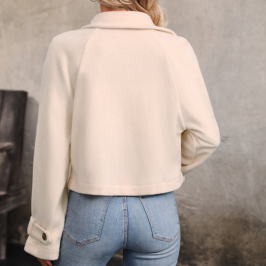 Damen Kurzjacke Doppelreihig Wollmix mit Reverskragen und Krempelärmeln Shop Nory