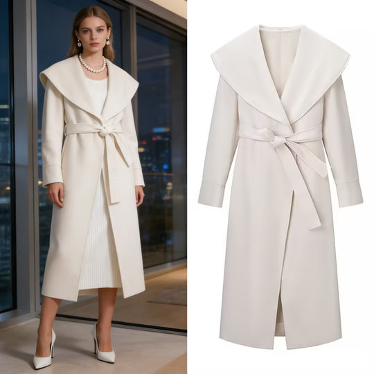 Damen Eleganter Mantel mit übergroßem Schalkragen und Bindegürtel Shop Nory