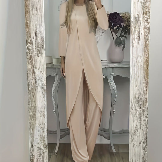 Damen Elegantes Maxikleid mit Wickeloptik, asymmetrischer Drapierung und vorderem Schlitz Shop Nory