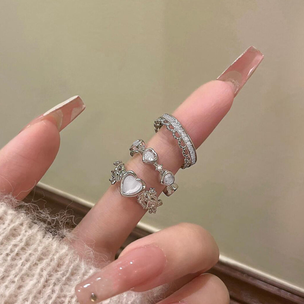 Damen Ring-Set mit kunstvollen Herzmotiven und funkelnden Zirkonia Shop Nory