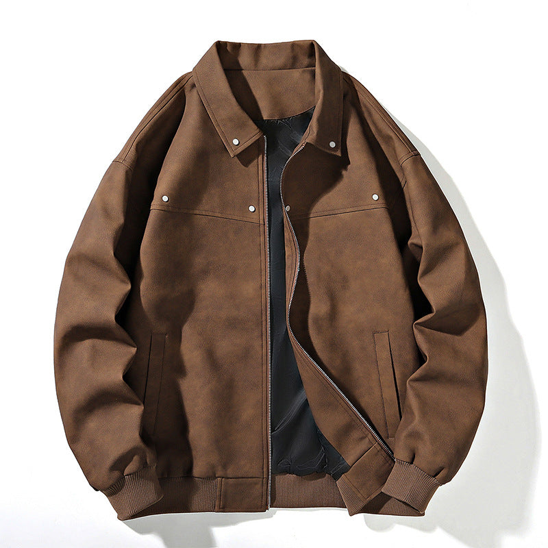 Herren Oversize-Bomberjacke in Wildlederoptik mit Reißverschluss und Rippbündchen Shop Nory
