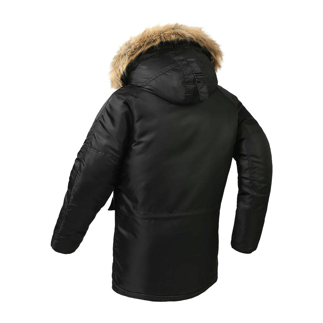 Herren langer thermoisolierter Parka mit Kunstfellkapuze und Utility‑Taschen Shop Nory