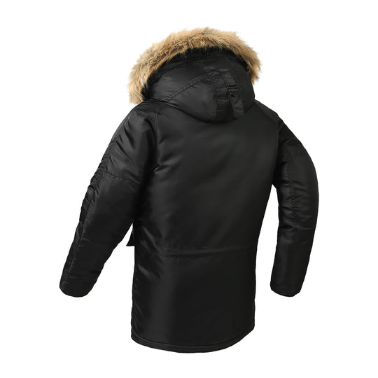 Herren langer thermoisolierter Parka mit Kunstfellkapuze und Utility‑Taschen Shop Nory