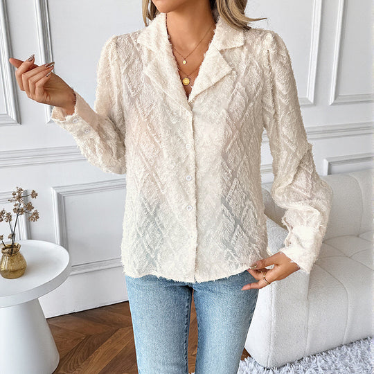 Damen Texturierte Chiffon-Bluse mit Reverskragen und Strukturmuster Shop Nory