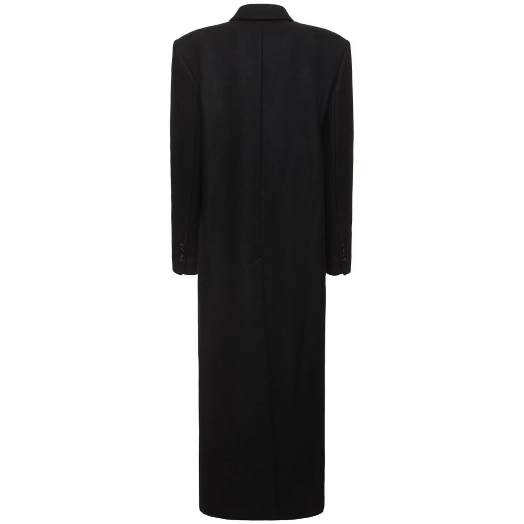 Damen Doppelreihiger Maximalistischer Wollmantel mit Smokingkragen Shop Nory