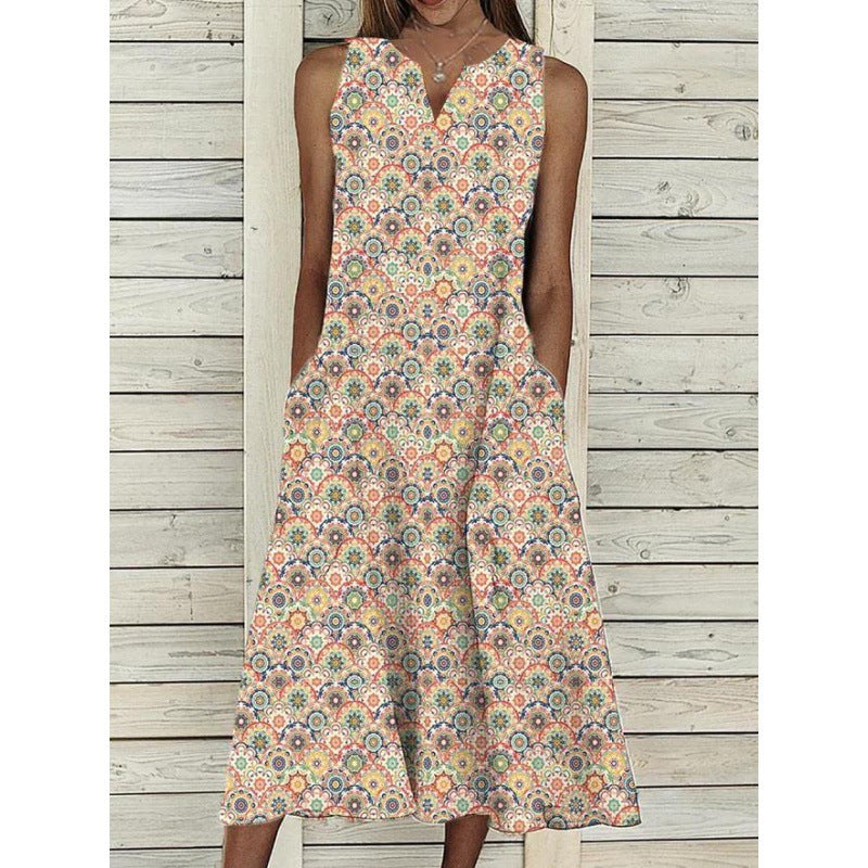 Damen Midi-Kleid mit tiefem V-Ausschnitt, Knopfdetails und praktischen Taschen