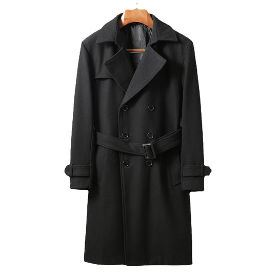 Herren Maxilanger Woll-Mantel im Trench-Look mit doppelreihiger Knopfleiste und Bindegürtel Shop Nory