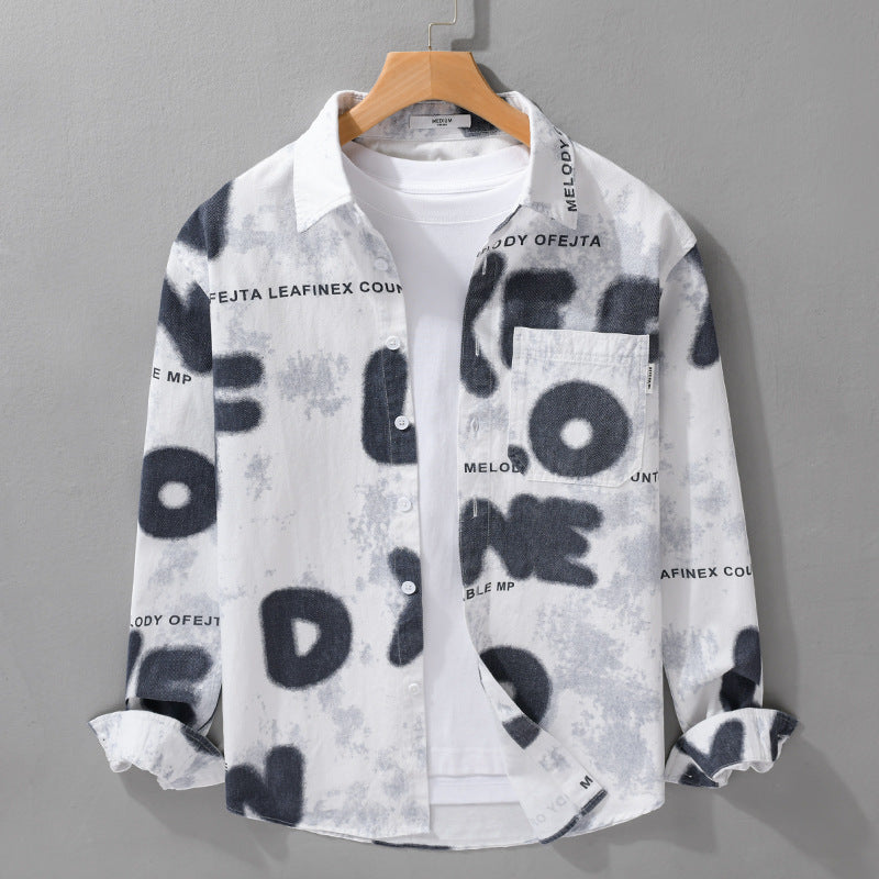 Herren Lockeres Baumwollhemd im Street‑Art‑Print mit aufgesetzter Brusttasche Shop Nory